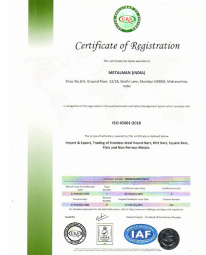 ISO 45001 Certificate